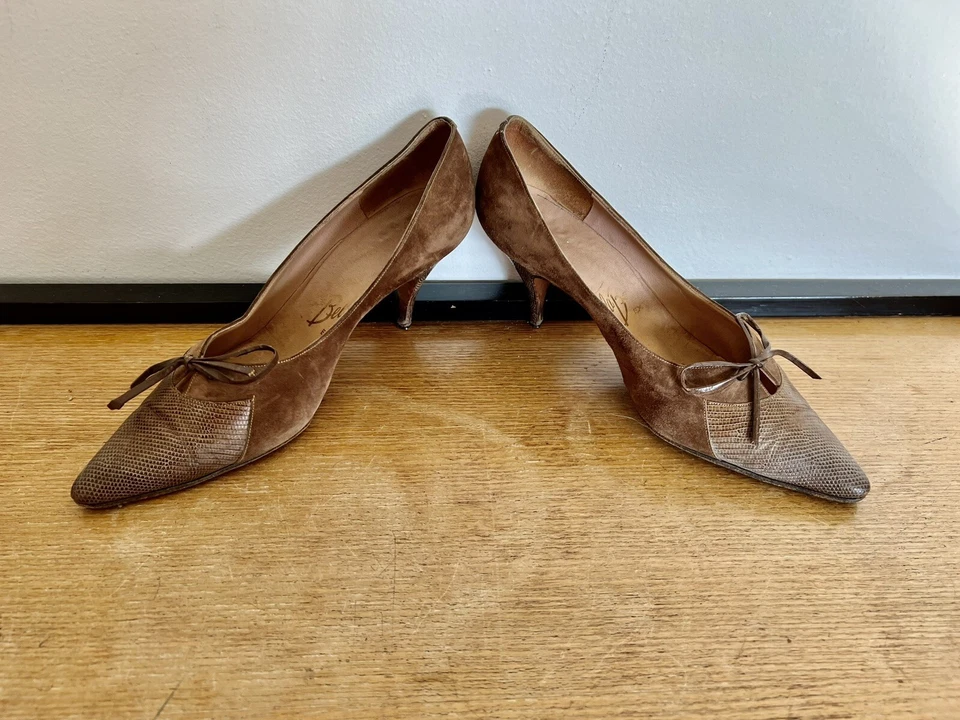 paire d’escarpins vintage époque 1960 cuir Et Daim Marque Effacé En Parti - Photo 3/4