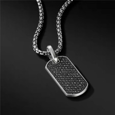 2.00 Ct Round Cut Black Simulated Diamond Dog Tag Pendant 14k Black Gold Plated