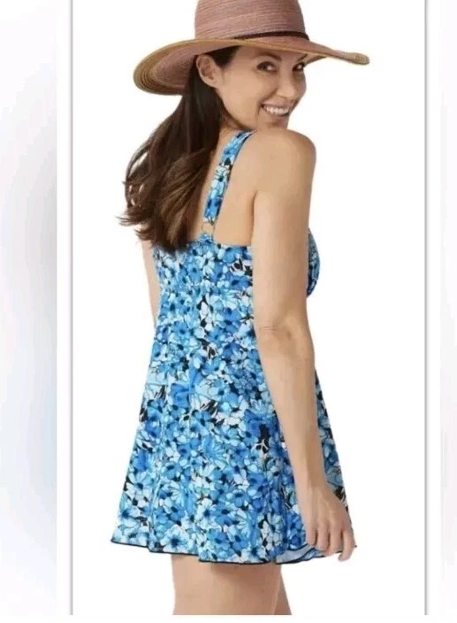 Traje de baño para mujer Fit for You Fit 4 U 8 azul multi floral nuevo con etiquetas Foto 4 de 4