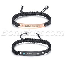 Personalized Couple Men Women Leather Stainless Steel Custom Bracelet Adjustable
