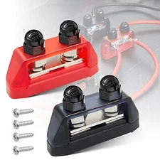 2PCS 5/16" M8 Dual Stud Bus Bar 12-48V Power Distribution Block Red Black 250A