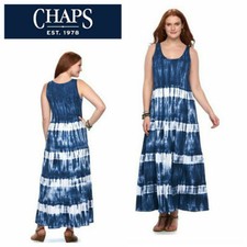 Ralph Lauren Chaps Midi Maxi Dress Tie Dye Blue White Boho Festival Brand New