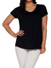 H BY HALSTON Size XS Essentials U-Neck Extended Shoulder Tunic BLACK