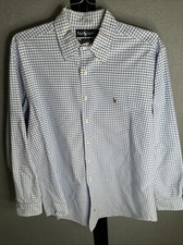 Ralph Lauren Shirt Mens Size 17 Blue Check Dress Button Up Long Sleeve