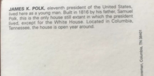 James K Polk Haus gebaut 1816 in Columbia Tennessee unbenutzte Postkarte sieht aus wie neu - Bild 4 von 4