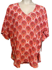  NWT O'Neill Bright Coral Printed Sheer Oversized Tunic Cover Up Bust 50"