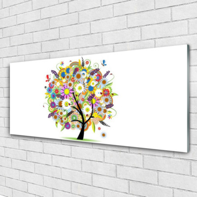 Tableau Déco Moderne Sur Plexiglas® - Format 125x50 Cm - Motif Arbre Nature - Couleurs Brun Et Jaune