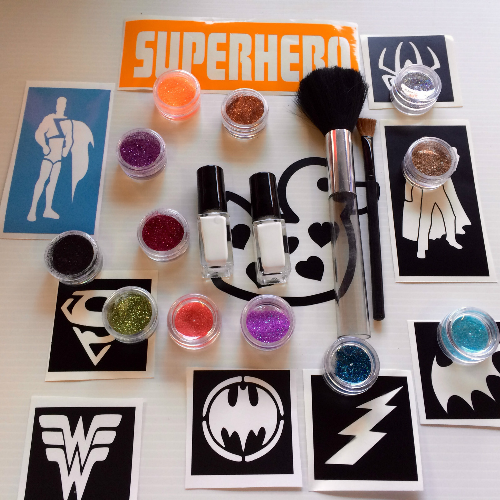 Superhero Glitter Tattoo Kit Stencils Glue Boy Girl Spiderman Avengers