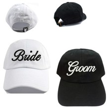 Bride  Groom Black and White 100 Cotton Baseball Caps Hats Bride Groom Gift