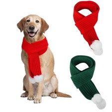 2 Pack Knitted Dog Christmas Scarf Red Green Dog Santa Scarves with White Pom...