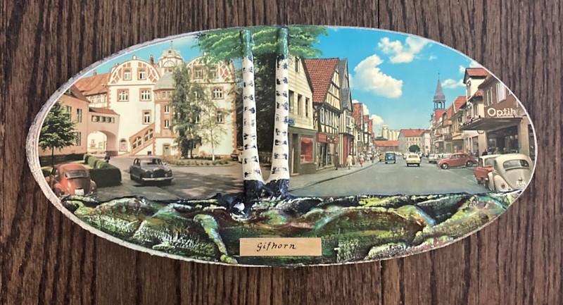 Vtg. German Souvenier 3D Wall Plaque Gifhorn Street Scene 50’s/60’s VW Beetles