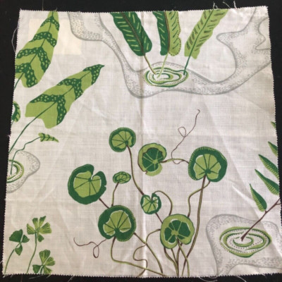 ZOFFANY Water Garden in Green & White 18'' Floral Linen Fabric Sample