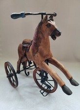 Vintage Wooden  Metal Tricycle hand carved Horse working pedels/Wheels saddle