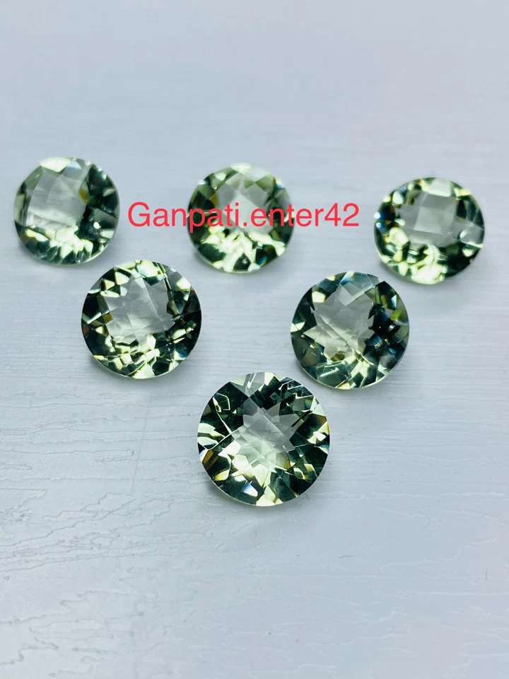GREEN AMETHYST CHECKERBOARD FACETED ROUND CUT 12x12 MM 1 PCS LOOSE GEMSTONE E - Image 2 of 4