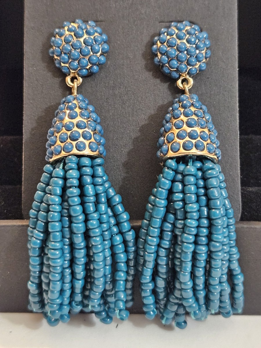 Mid Modern Baublebar Turquoise Color Beaded Dangle Tassel Earrings