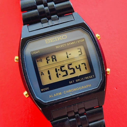 Seiko Alarm Chronograph Rare Black Case & Bracelet A904-5019 Vintage Rare Watch