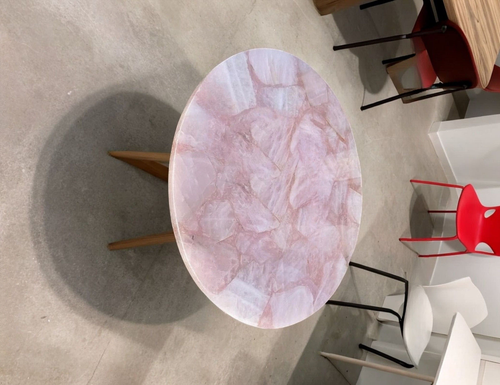 24" Round Rose Quartz Stone Coffee Table Top Crystal Healing Gemstone Garden Dec - Picture 3 of 11