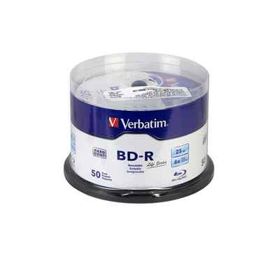 50 pk VERBATIM 6X Blu-Ray Life Series BD-R 25GB Branded Logo Spindle Disc 98172