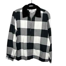 Dressbarn Black White Buffalo Plaid Small Full Zip Jacket Vintage