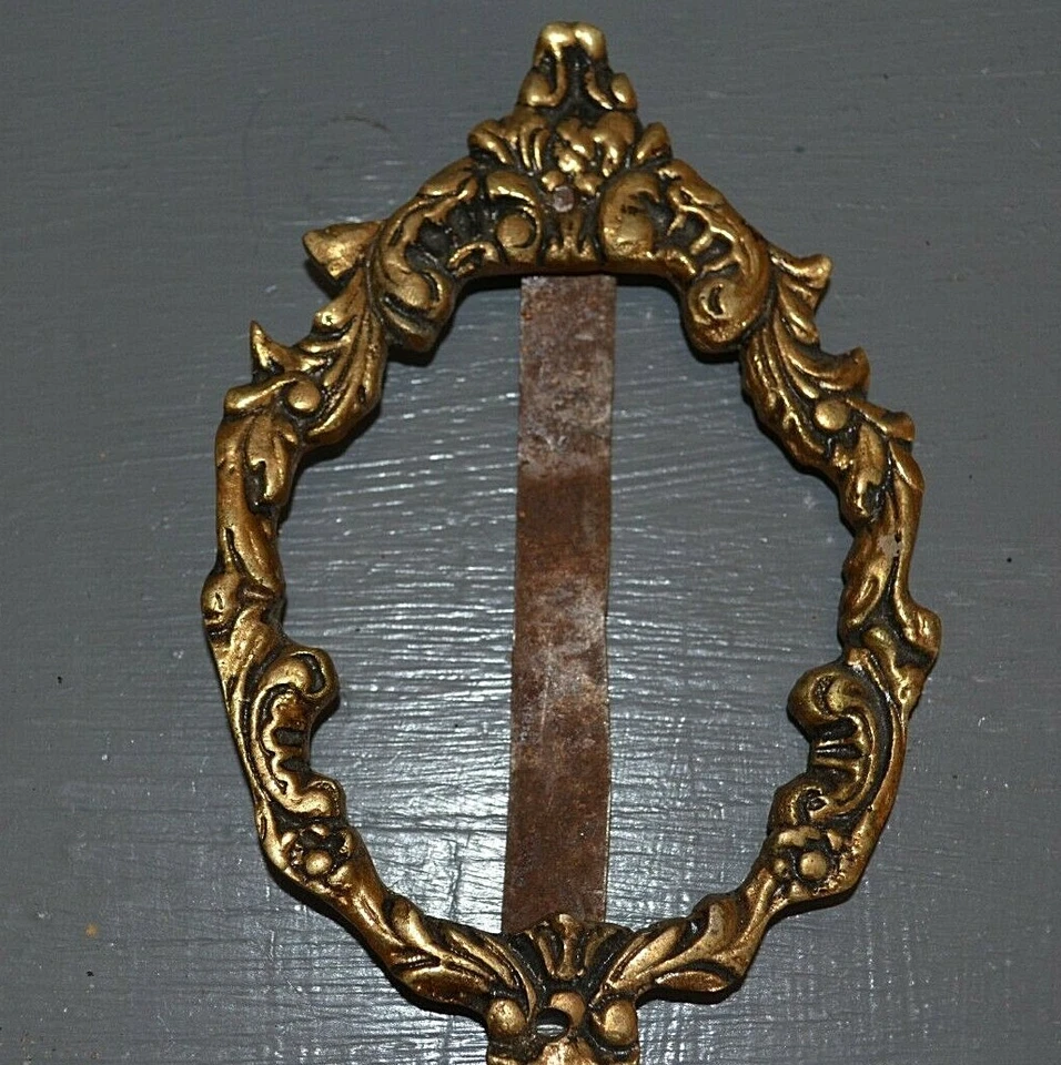 Ancien Miroir Face à Main en Bronze Doré Sculptée XIX ème - Photo 4/4