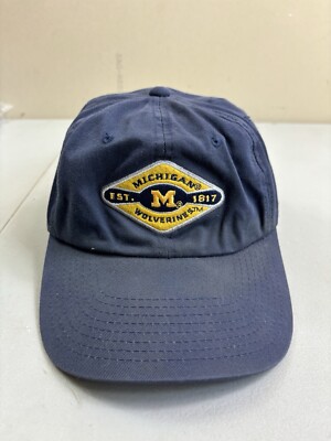VINTAGE Michigan Wolverines Hat SnapBack Blue 90s  EST. 1817 Signature NCAA
