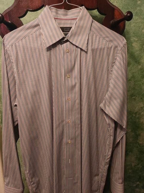 ETON Men Striped Shirt Cotton Convert~Cuff~Buttons EUC Slim 16/41 MADE IN SWEDEN