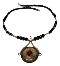 Handcrafted Tuareg Berber Necklace with Red Gemstone, Ethnic Tribal Jewelry