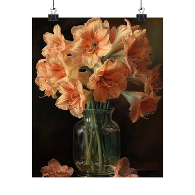 Apricot Amaryllis Flower Art Print Poster, Flower Painting, Flower Décor