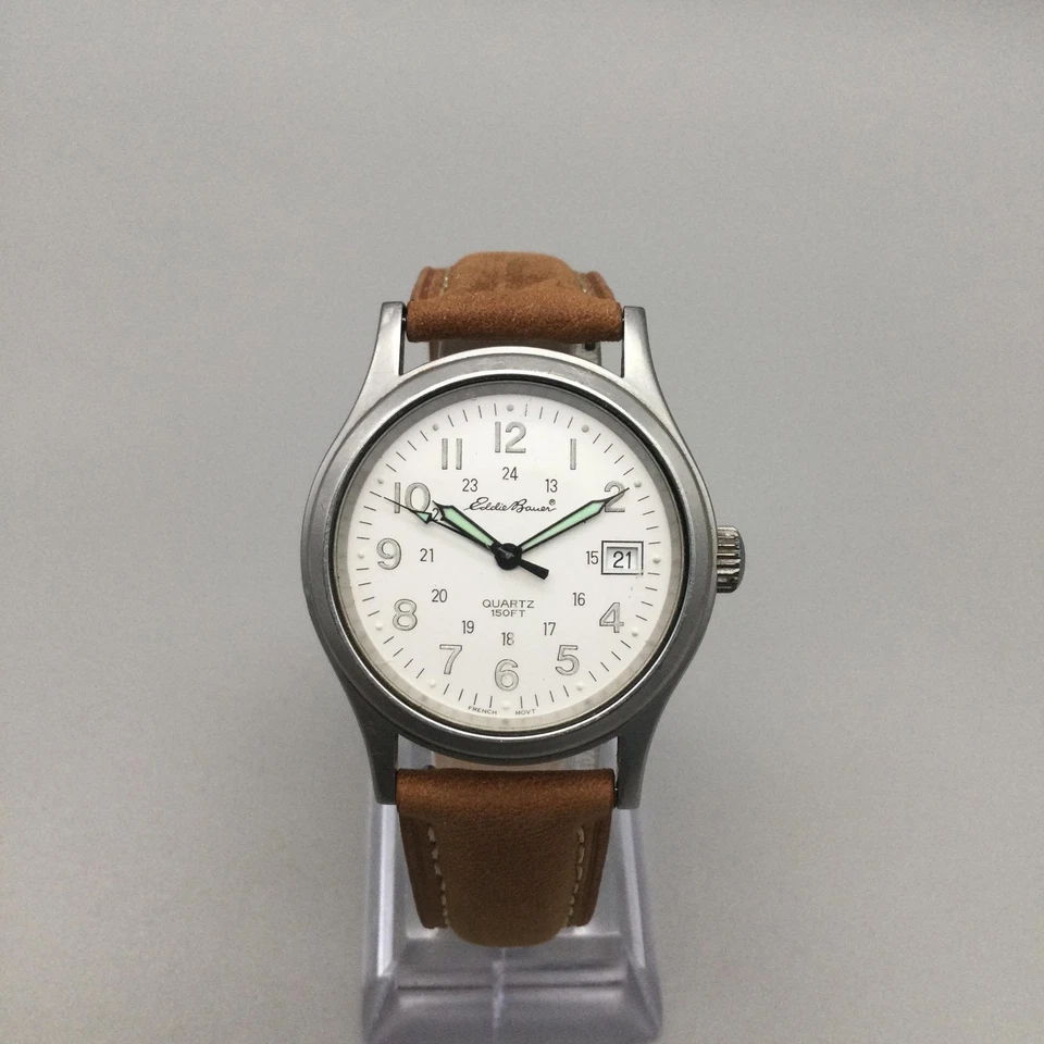 Eddie Bauer Field Watch Womens 32mm Date Brown Leather V214 New Battery - Image 2 of 4