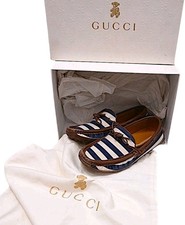 Gucci Loafers Little Boys Sz 13 Blue White Striped Box & Dustbag Nautical Shoes