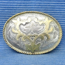 Western Filigree Floral Scroll Belt Buckle Cowboy Vaquero Alpaca Mexico .CPA789