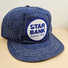 Vintage USA MADE DENIM Star Bank Ohio Patch Trucker Hat Snapback Cap