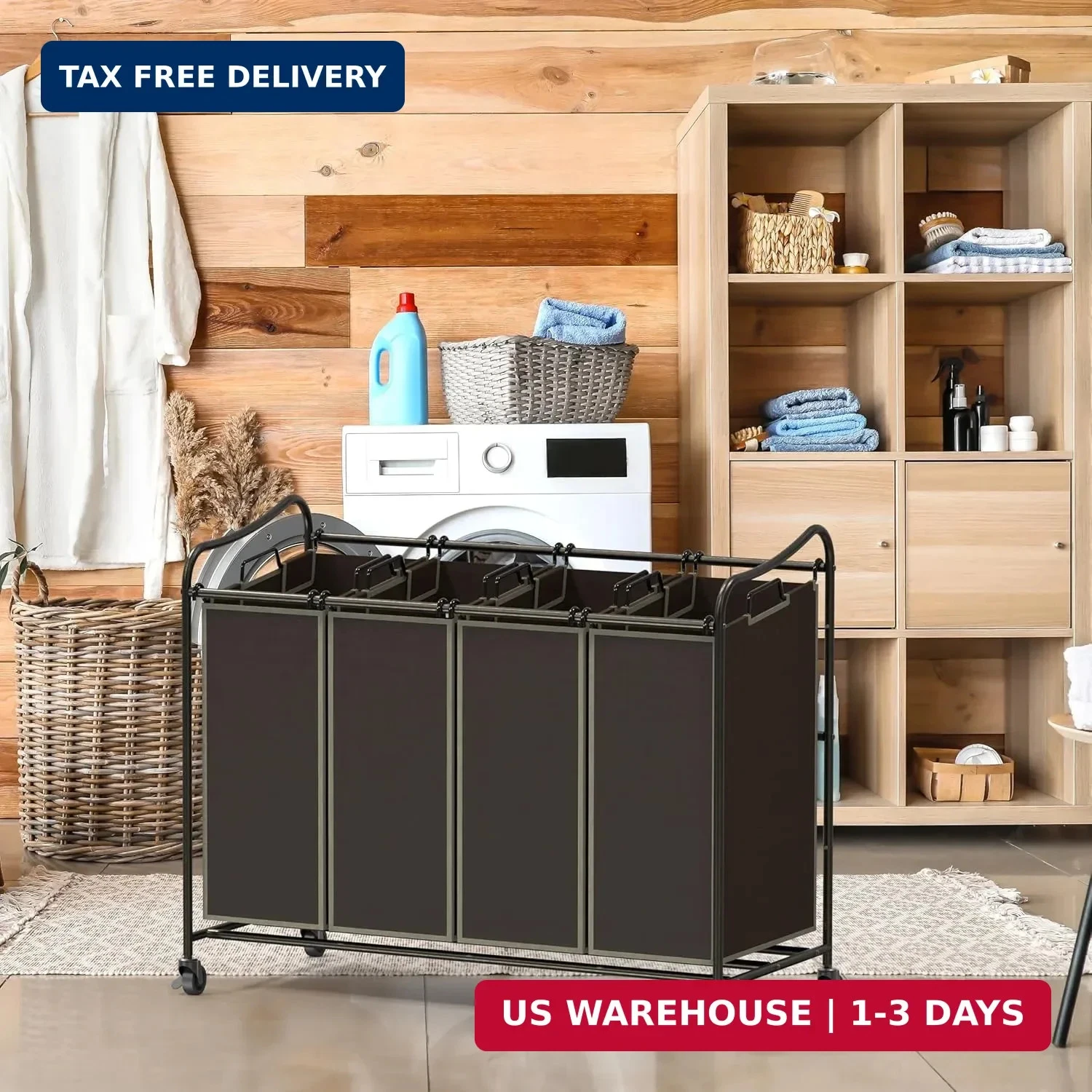 SimpleHouseware Laundry Sorter Cart - Thumbnail 3