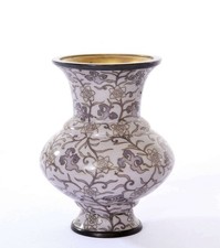 Meiji Japanese Pale Lavender Cloisonne Enamel Shippo Jippo Vase Shakudo Metal