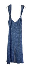 Reformation Womens 10 Ditsy Floral Baby Doll Smocked Sun Dress Blue