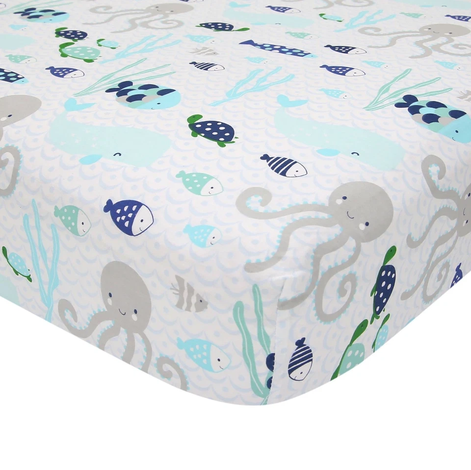 Juego de ropa de cama para cuna Lambs & Ivy Oceania de 6 piezas - azul, gris, blanco, acuático Foto 3 de 4
