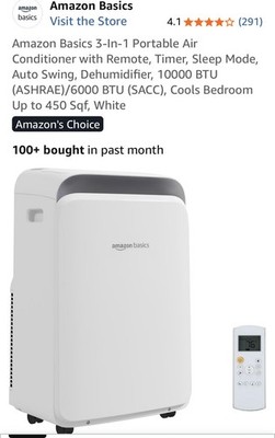 New Amazon Basics 3-In-1 Portable Air Conditioner with Remote, Timer, Sleep Mode
