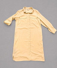Nine West Women’s Beige Solid Collared Button-Front Shirt Dress L Pockets