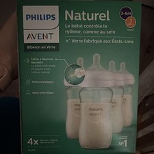 New Philips AVENT Natural Glass Wide Neck Anti-Colic Bottle Set 4x 8oz 3 M