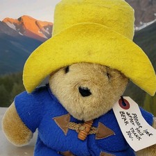Vintage Paddington Bear Plush Animal Eden Toys 8" w/ Tags Yellow Hat Toggle Coat