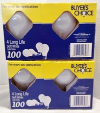 TWO BOXES / 4 PACK 100 WATT SOFT WHITE OLD STYLE LIGHT BULBS NOS GLASS 8 Bulbs