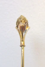 Antique Hatpin 10k Gold Flower Bud and Leaves
