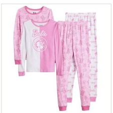 Girls 4-10 Barbie 4-pc. Snug Fit Long Sleeve Pajama Tops Pajama Bottoms Set