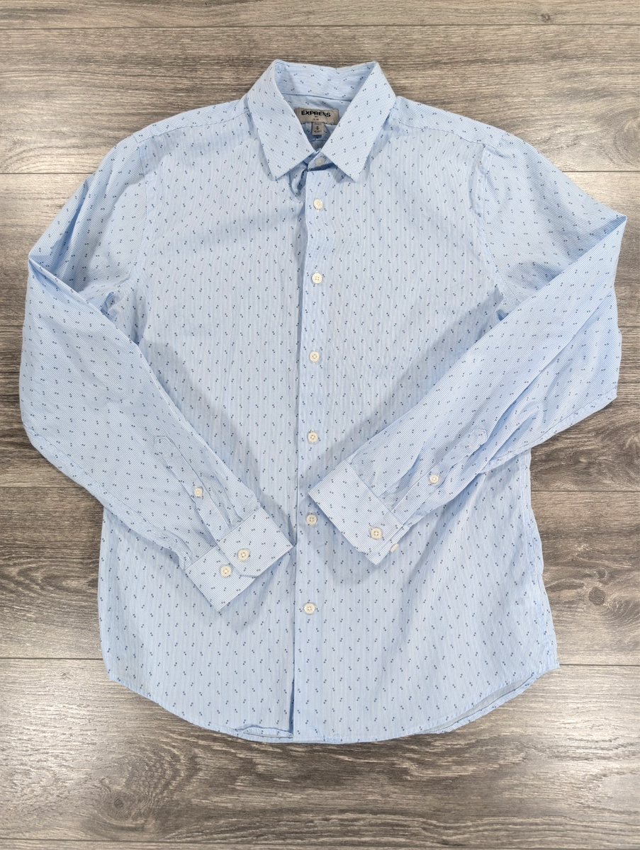 Express Slim Fit Dress Shirt Mens Medium Blue Stripe Floral Long Sleeve  Cotton | eBay