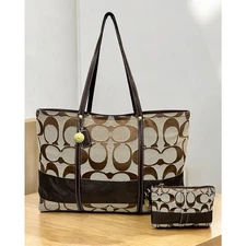 Y2K Coach 11099 Legacy Signature Stripe Large Tote & 40028 Signature Wristlet