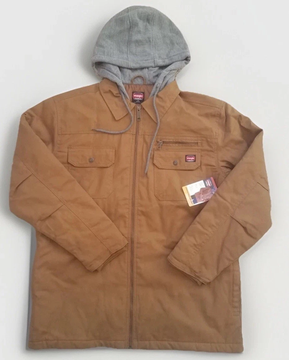 Wrangler men's canvas hooded work jacket LARGE Brown quilted lining