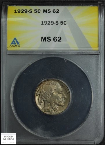 1929 S Buffalo Nickel 5C ANACS MS 62