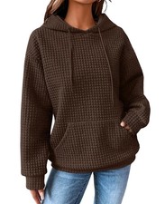 Hoodies For Women Casual Pullover Waffle Long Sleeve Drawstring Hooded Sweats...