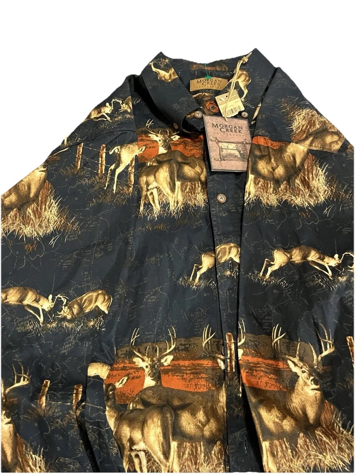 Morgan Creek Outfitters Deer Wildlife Western Print Button Up Shirt Mens Size L - Image 2 of 4