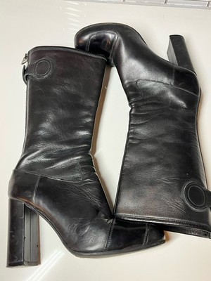 Acne Studios Black Leather Boots Flaw Mid Calf 39